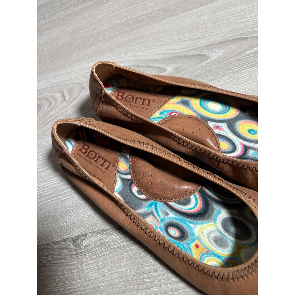 Born Womens 6 Julianne Tan Leather Ballet Flats Round Toe Slip On Shoes Boho - Picture 8 of 10
